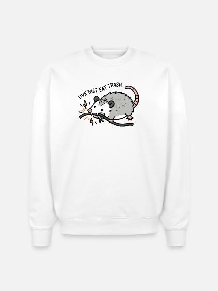 Eat Trash Funny Opossum - Stanley/Stella Radder Unisex Oversized Organic Sweatshirt - white