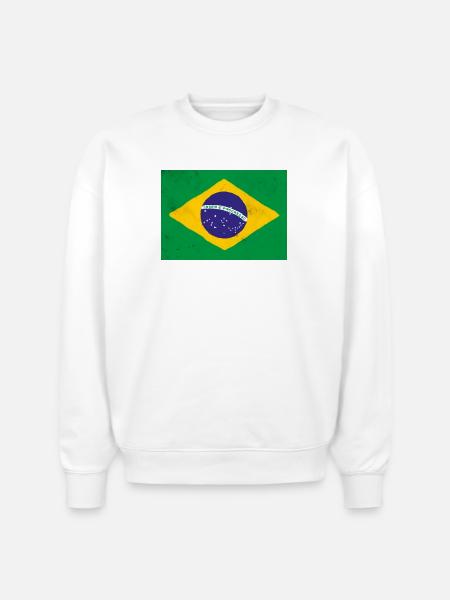 Brazil Flag Rustic Emblem - Stanley/Stella Radder Unisex Oversized Organic Sweatshirt - white