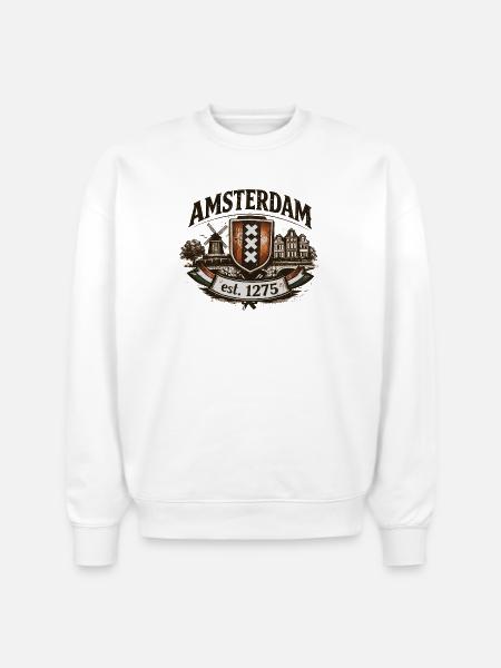 Amsterdam – Windmill & Canal Crest - Stanley/Stella Radder Unisex Oversized Organic Sweatshirt - white