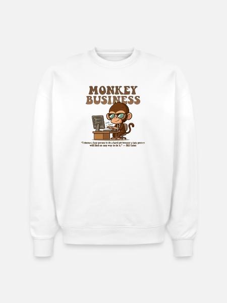 Monkey Business Aesthetic with Quote - Stanley/Stella Radder Unisex Oversized Organic Sweatshirt - white