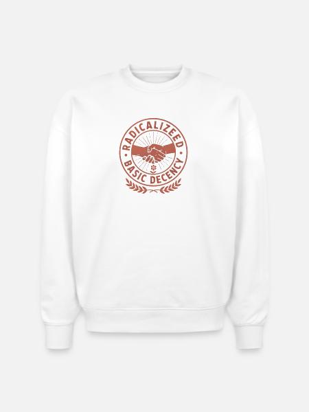 Radicalized Basic Decency Emblem - Stanley/Stella Radder Unisex Oversized Organic Sweatshirt - white