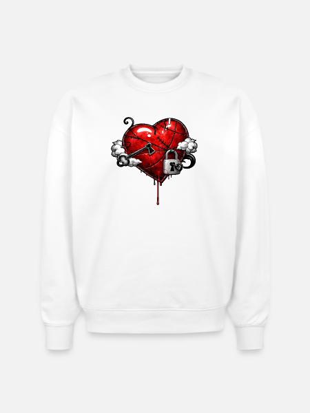 Scarred Heart with Lock - Stanley/Stella Radder Unisex Oversized Organic Sweatshirt - white