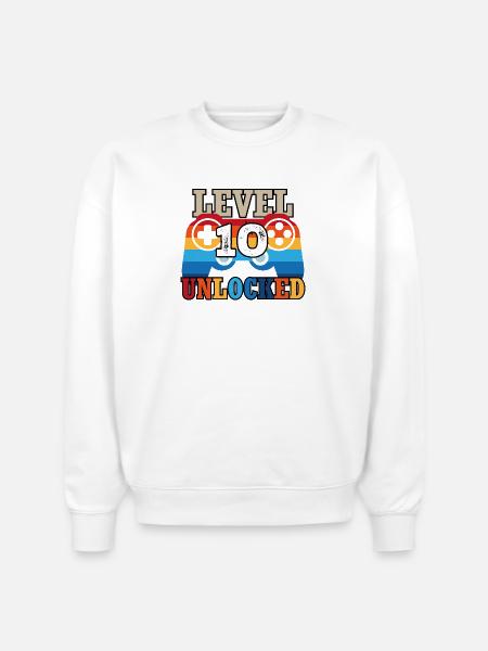 Level 10 Unlocked - Stanley/Stella Radder Unisex Oversized Organic Sweatshirt - white