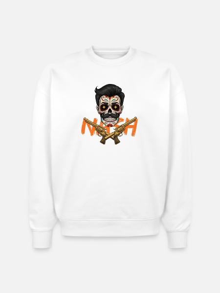 Sugar Skull Gunslinger Tee - Stanley/Stella Radder Unisex Oversized Organic Sweatshirt - white