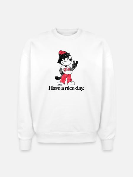 Felix The Cat In Skater Style & Have A Nice Day - Stanley/Stella Radder Unisex Oversized Organic Sweatshirt - white