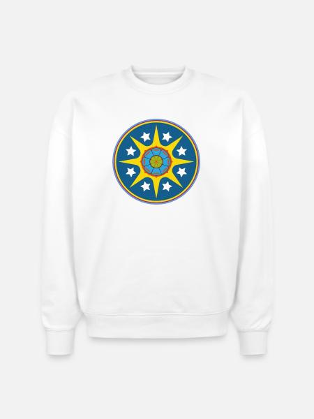 Solar Starburst Emblem Circle - Stanley/Stella Radder Unisex Oversized Organic Sweatshirt - white
