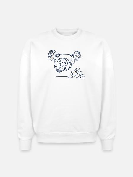 Brain Gains Lifting Weights - Stanley/Stella Radder Unisex Oversized Organic Sweatshirt - white
