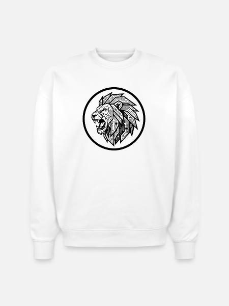 Future Tech Lion - Geometric Circuit Art - Stanley/Stella Radder Unisex Oversized Organic Sweatshirt - white