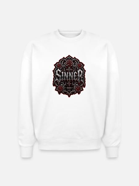 Sinner Gothic Chrome Streetwear Graphic - Stanley/Stella Radder Unisex Oversized Organic Sweatshirt - white