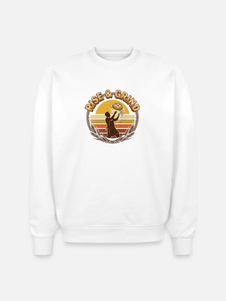 Rise & Grind Sunrise Bakery - Stanley/Stella Radder Unisex Oversized Organic Sweatshirt - white