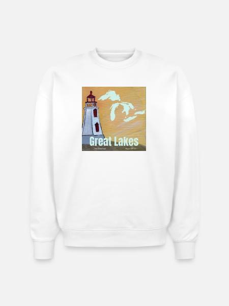 Great Lakes Lighthouse Glow - Stanley/Stella Radder Unisex Oversized Organic Sweatshirt - white