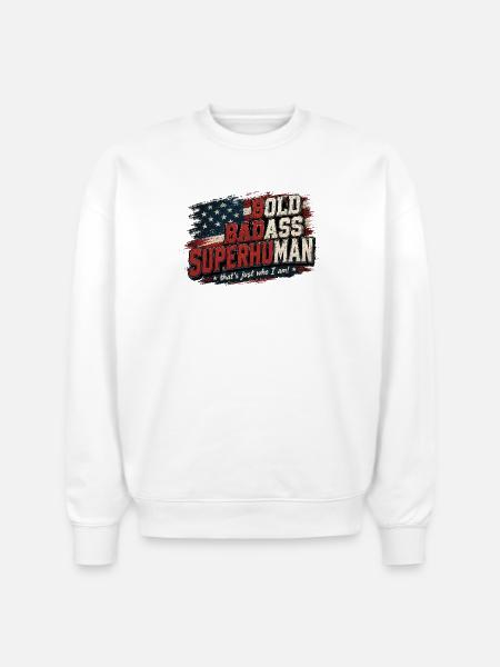 Bold Badass Superhuman Flag Art - Stanley/Stella Radder Unisex Oversized Organic Sweatshirt - white