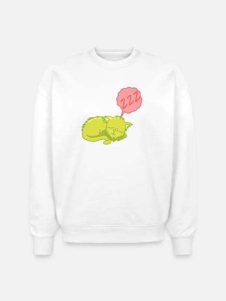 Lime Neon Sleepy Cat - Stanley/Stella Radder Unisex Oversized Organic Sweatshirt - white