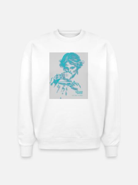 Cyan Coffee Sketch Portrait - Stanley/Stella Radder Unisex Oversized Organic Sweatshirt - white