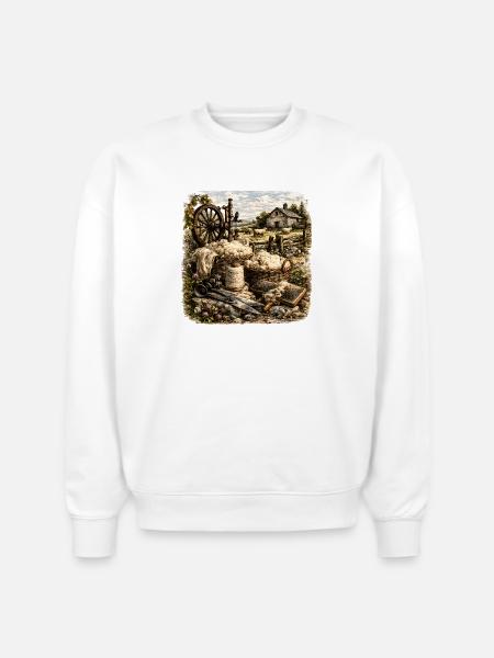 Rustic Wool Spinning Farm - Stanley/Stella Radder Unisex Oversized Organic Sweatshirt - white