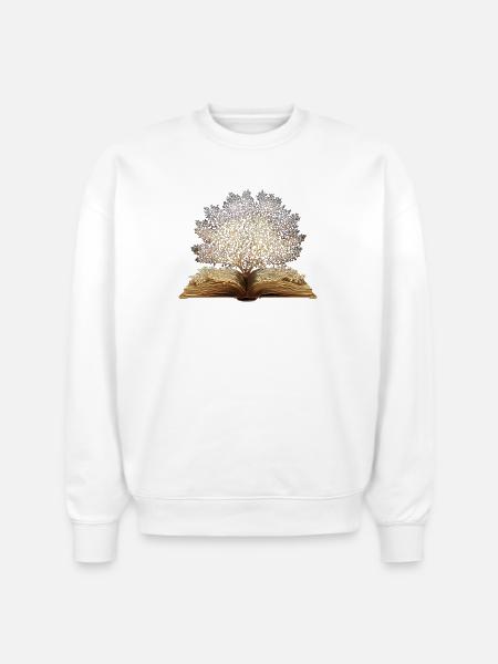 Golden book tree art - Stanley/Stella Radder Unisex Oversized Organic Sweatshirt - white