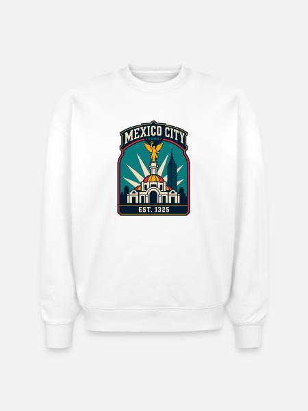 Mexico City CDMX Emblem - Stanley/Stella Radder Unisex Oversized Organic Sweatshirt - white