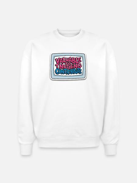 Valuable Nothing Retro TV - Stanley/Stella Radder Unisex Oversized Organic Sweatshirt - white