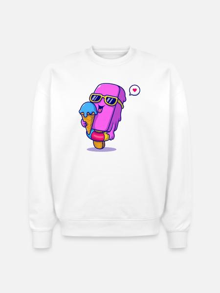 Sunny Pink Ice Pop Mascot - Stanley/Stella Radder Unisex Oversized Organic Sweatshirt - white