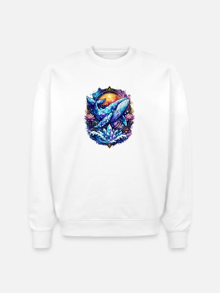 Crystal Whale Geometric Ocean Art T-Shirt - Stanley/Stella Radder Unisex Oversized Organic Sweatshirt - white
