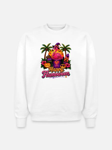Happy Flamoween Flamingo Paradise - Stanley/Stella Radder Unisex Oversized Organic Sweatshirt - white