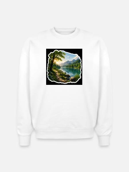 Lakeside Trail in Alpine Sun - Stanley/Stella Radder Unisex Oversized Organic Sweatshirt - white