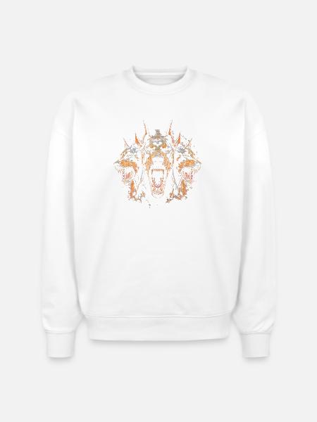 Triple-Headed Fiery Doberman - Stanley/Stella Radder Unisex Oversized Organic Sweatshirt - white