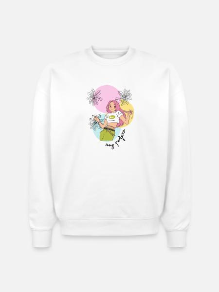 Pastel Leafy Heroine - Stanley/Stella Radder Unisex Oversized Organic Sweatshirt - white