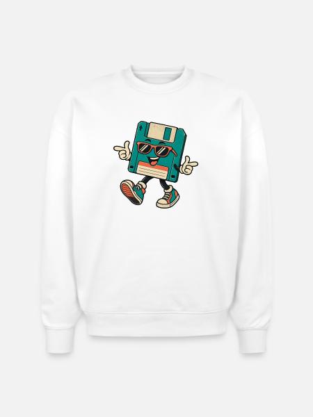 Retro Disk Mascot with Sunglasses - Stanley/Stella Radder Unisex Oversized Organic Sweatshirt - white