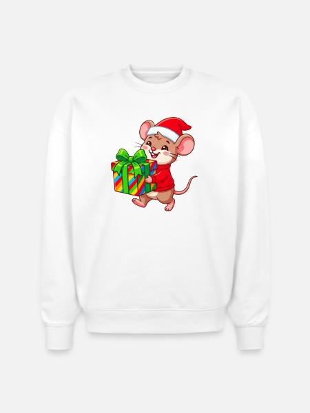 Cheerful Holiday Mouse Gift - Stanley/Stella Radder Unisex Oversized Organic Sweatshirt - white