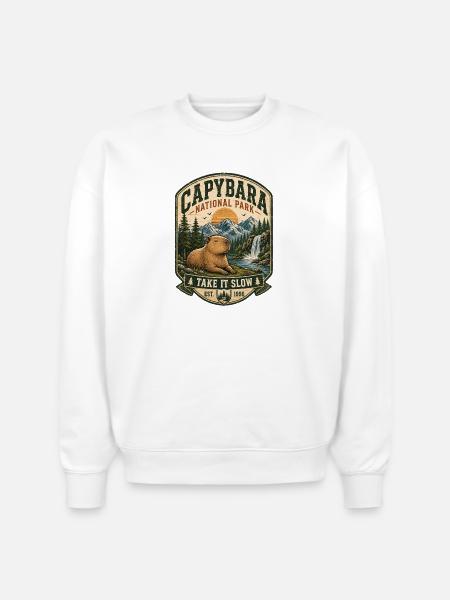 Capybara National Park Patch - Stanley/Stella Radder Unisex Oversized Organic Sweatshirt - white