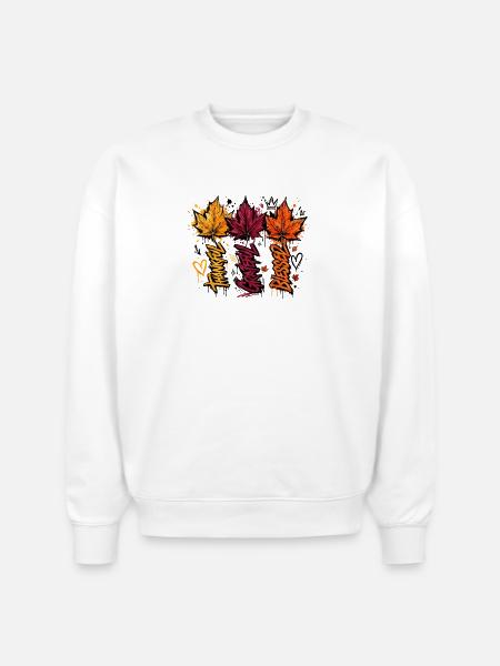 Autumn Graffiti Leaves - Stanley/Stella Radder Unisex Oversized Organic Sweatshirt - white