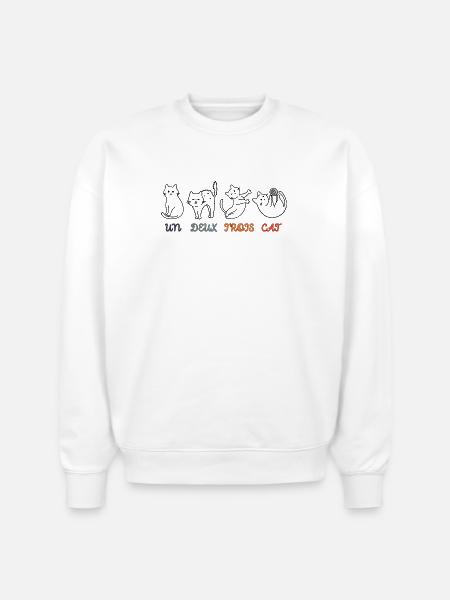 Un Deux Trois Cat - Stanley/Stella Radder Unisex Oversized Organic Sweatshirt - white
