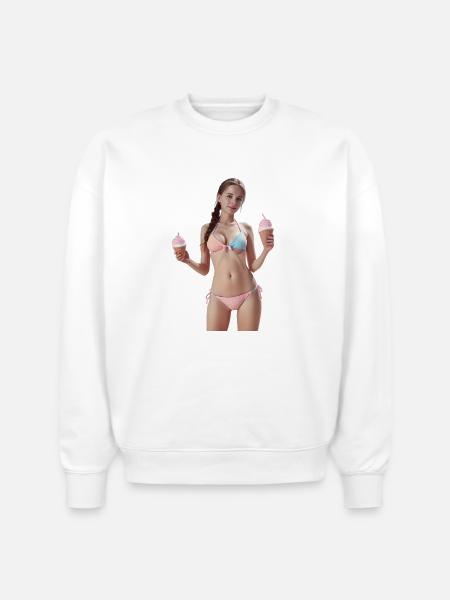 Pastel Ice Cream Cone Illustration - Stanley/Stella Radder Unisex Oversized Organic Sweatshirt - white