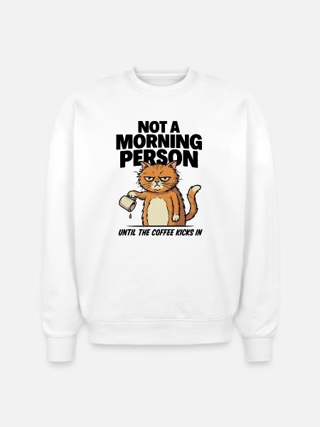 Grumpy Cat Coffee Pour - Stanley/Stella Radder Unisex Oversized Organic Sweatshirt - white