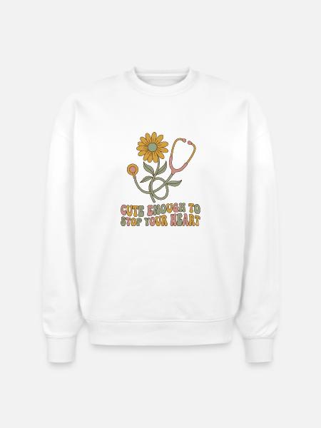 Blooming Heartbeat Stethoscope - Stanley/Stella Radder Unisex Oversized Organic Sweatshirt - white