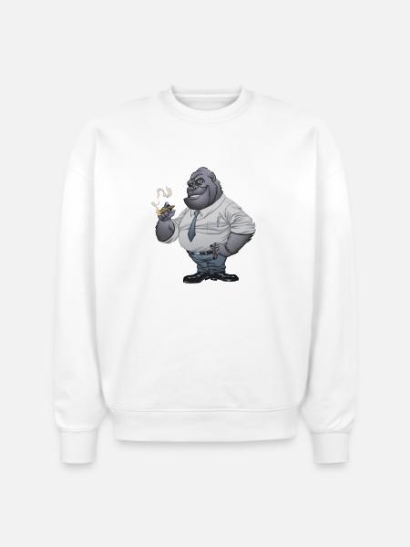 Cigar Smoking Gorilla - Stanley/Stella Radder Unisex Oversized Organic Sweatshirt - white