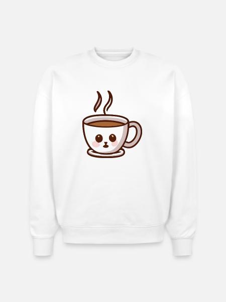 Coffee Cup Cat Face - Stanley/Stella Radder Unisex Oversized Organic Sweatshirt - white