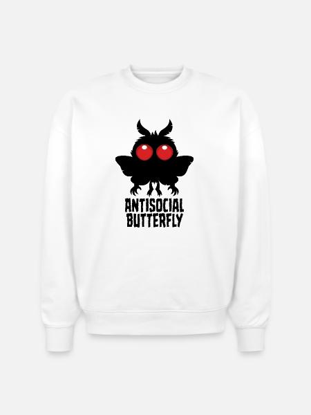 Antisocial Butterfly Mothman Cryptid - Stanley/Stella Radder Unisex Oversized Organic Sweatshirt - white