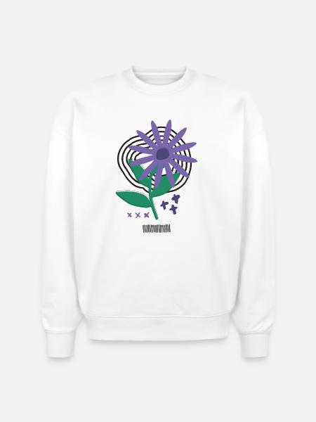 Bloom Code – Risograph Flower Art - Stanley/Stella Radder Unisex Oversized Organic Sweatshirt - white