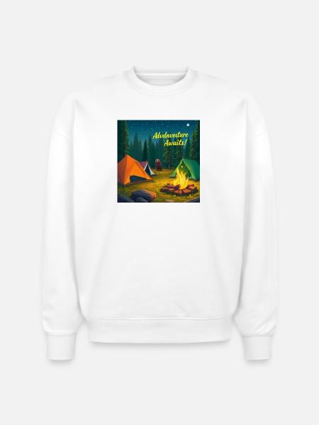 Campfire Adventure Night Scene - Stanley/Stella Radder Unisex Oversized Organic Sweatshirt - white