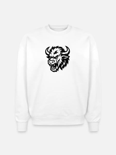Tribal Bison Head Silhouette - Stanley/Stella Radder Unisex Oversized Organic Sweatshirt - white