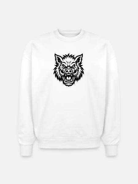 Raging Boar Line Art - Stanley/Stella Radder Unisex Oversized Organic Sweatshirt - white