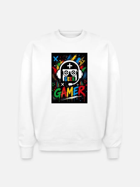 Gamer Geek Neon Splash - Stanley/Stella Radder Unisex Oversized Organic Sweatshirt - white
