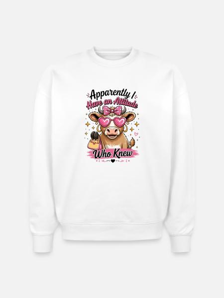 Cow with Attitude: Pink Diva - Stanley/Stella Radder Unisex Oversized Organic Sweatshirt - white