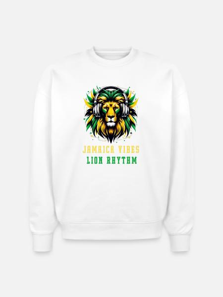 Jamaica lion reggae design - Stanley/Stella Radder Unisex Oversized Organic Sweatshirt - white