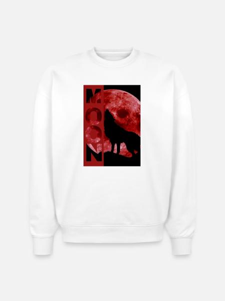 Moonlit Wolf Howl Silhouette - Stanley/Stella Radder Unisex Oversized Organic Sweatshirt - white