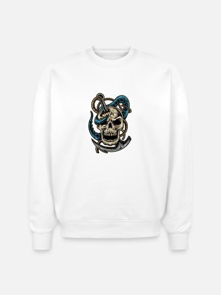 Skull and Dagger Kraken Tattoo - Stanley/Stella Radder Unisex Oversized Organic Sweatshirt - white