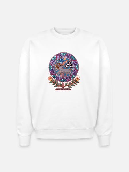 Native Huichol Peyote Deer - Stanley/Stella Radder Unisex Oversized Organic Sweatshirt - white