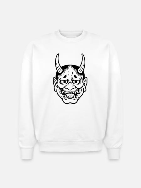 japanese demon mask - Stanley/Stella Radder Unisex Oversized Organic Sweatshirt - white